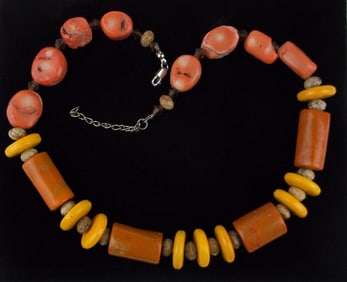 Beautiful Vint Sterling Red Coral Jasper Bakelite Necklace 21"