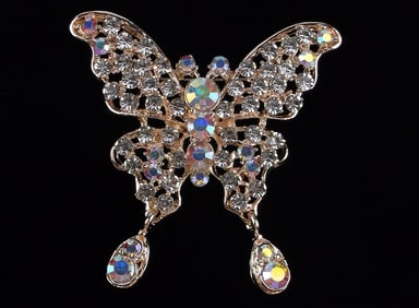 Big Mint Enameled Rhinestone Butterfly Brooch