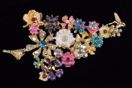 Big Mint Enameled Rhinestone Fairy Christmas Tree Brooch