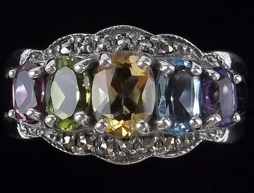 Mint Vintage Sterling Silver Multi Gemstone Ring 10