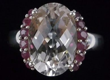 Mint Vint Designer Sterling Silver 6ct White Iolite Ruby Ring 9