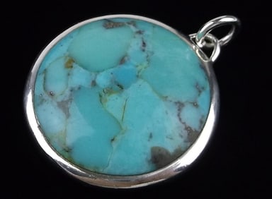Stunning Vint Big Heavy Barse Sterling Silver Turquoise Pendant