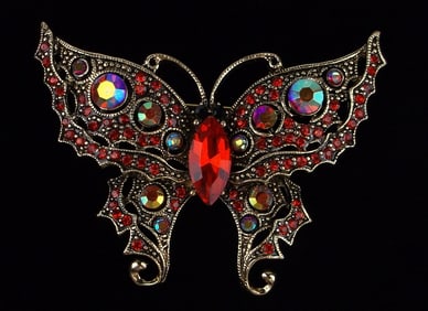 Mint Enameled Rhinestone Butterfly Brooch