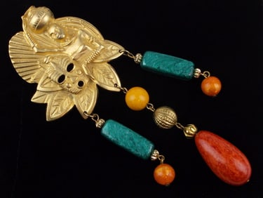 Big Mint Vintage African Mask Lady Sway Brooch