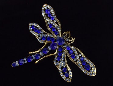 Big Mint Enameled Rhinestone Dragonfly Brooch