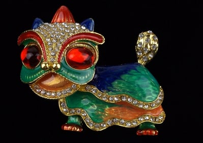 Mint Enameled Jelly Belly Rhinestone Lion Booch