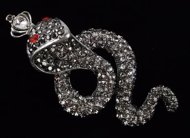 Big Mint Enameled Rhinestone King Cobra Snake Brooch