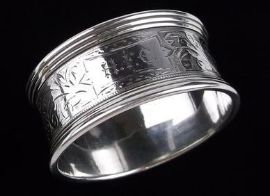 Mint Antique 1800s English Sterling Silver Napkin Ring Signed