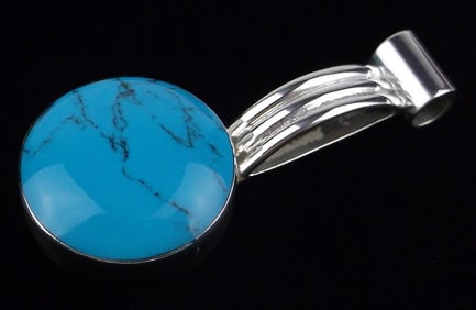Mint Big Vintage Taxco Sterling Silver Turquoise Drop Pendant