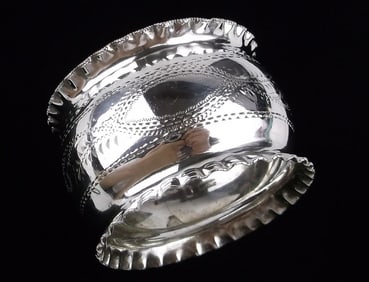 Mint Big Antique 1800s English Sterling Silver Napkin Ring Signed