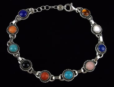 Mint Vint Thick Sterling Silver Turquoise Lapis Bracelet 8"