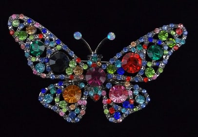 Big Mint Enameled Rhinestone Butterfly Brooch