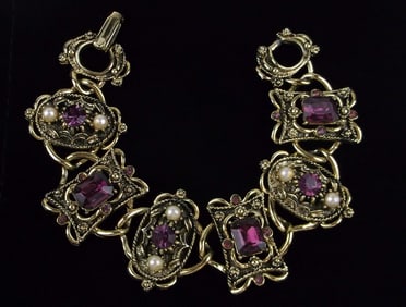 Mint Vintage 1960s Designer Rhinestone Bracelet 7.25"