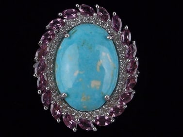New Big Designer Sterling Silver Turquoise Amethyst Ring 11