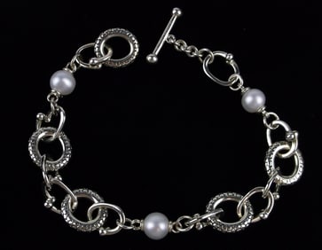 New Heavy Michael Dawkins Sterling Silver Pearl Bracelet 9" Thick
