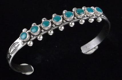 Mint Antique 1940s Navajo Sterling Turquoise Cuff Bracelet 6"