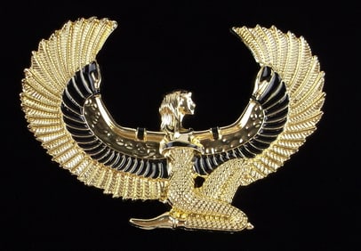 Mint Big Enameled Isis Egyptian Winged Goddess Brooch