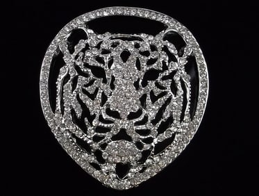 Big Mint Rhinestone White Tiger Brooch