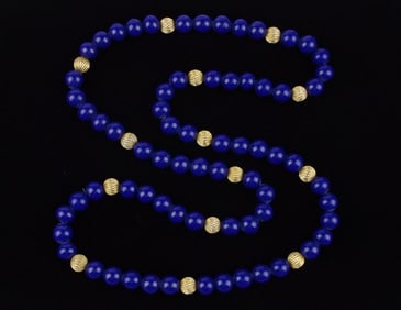 New Vintage 14kt Gold Ball and Gemstone Necklace 30"