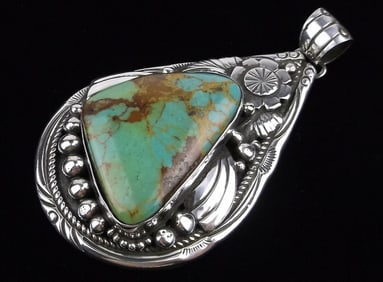Huge Mint Navajo Henry Sam Sterling Silver Turquoise Pendant