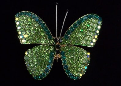 Mint Enameled Rhinestone Butterfly Brooch