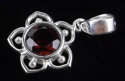 New Sterling Silver Garnet Blooming Lotus Pendant