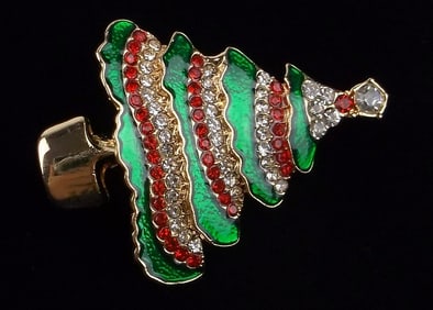 Mint Enameled Rhinestone Christmas Tree Brooch
