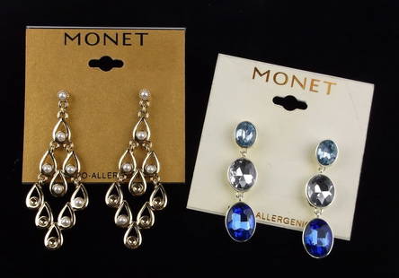 2 New Monet Rhinestone Earrings Sets On Card $44: new condition