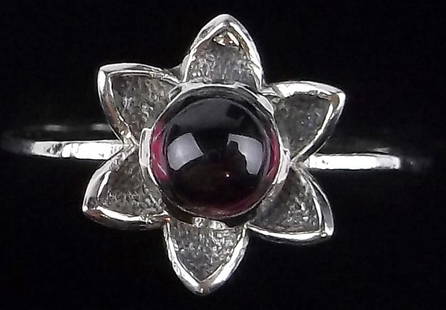 New Sterling Silver Garnet Lotus Flower Ring 7: Solid Sterling Silver Guaranteed, in Brand New Never Worn Condition.