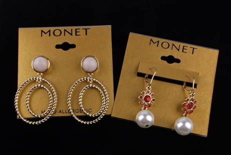 2 New Monet Rhinestone Earrings Sets On Card $40: new condition