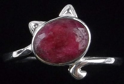 New Sterling Silver 1ct Ruby Cat Ring 8.5