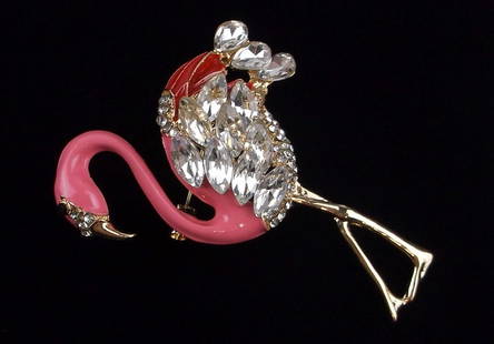 Mint Enameled Rhinestone Flamingo Bird Brooch: Mint Condition, In Like New Condition, Perfect