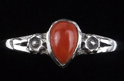 New Sterling Silver Red Coral Ring 8
