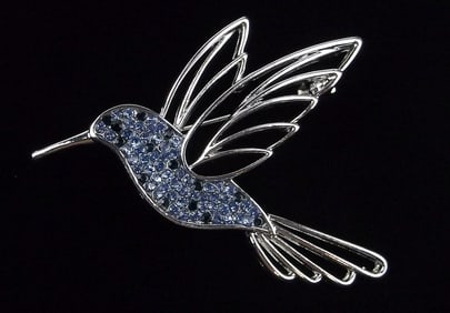 Mint Enameled Rhinestone Hummingbird Brooch