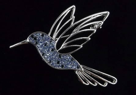 Mint Enameled Rhinestone Hummingbird Brooch: Mint Condition, In Like New Condition, Perfect