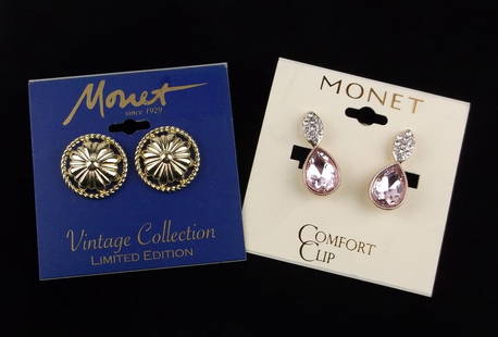 2 New Monet Rhinestone Earrings Sets On Card $44: new condition