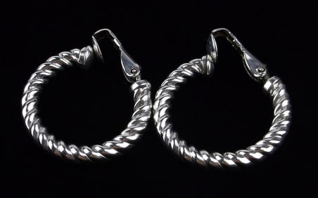 Mint Vintage Thick Sterling Silver Hoop Earrings