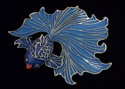 Mint Enameled Rhinestone Japanese Art Goldfish Brooch: Mint Condition, In Like New Condition, Perfect