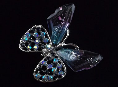 Mint Enameled Rhinestone Butterfly Brooch