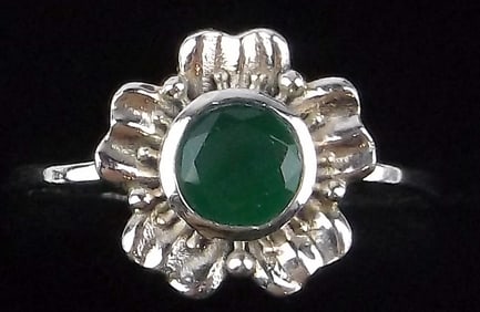 New Sterling Silver Green Chalcedony Flower Ring 6