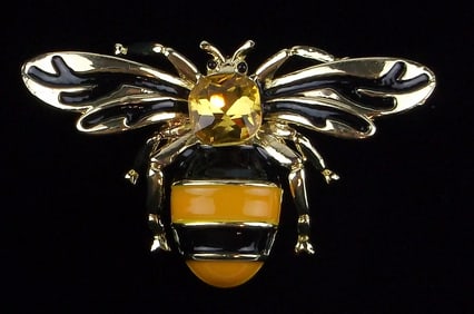 Mint Enameled Rhinestone Bee Insect Brooch