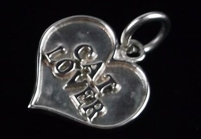 Mint Vintage Sterling Silver Cat Lover Heart Pendant