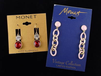 2 New Monet Rhinestone Earrings Sets On Card $40: new condition