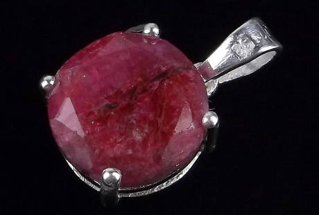 New Big Sterling Silver 5ct Ruby Solitaire Pendant: Solid Sterling Silver Guaranteed, in Brand New Never Worn Condition.