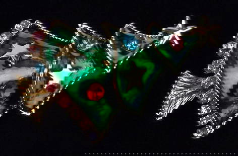 Mint Enameled Rhinestone Christmas Tree Brooch: Mint Condition, In Like New Condition, Perfect