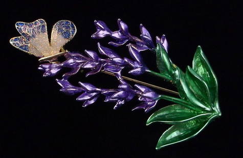 Mint Enameled Butterfly On Flower Brooch: Mint Condition, In Like New Condition, Perfect
