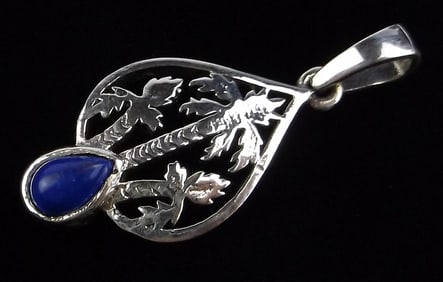 New Sterling Silver Lapis Palm Tree Pendant