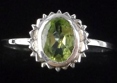 New Sterling Silver Peridot Sun Ring 7