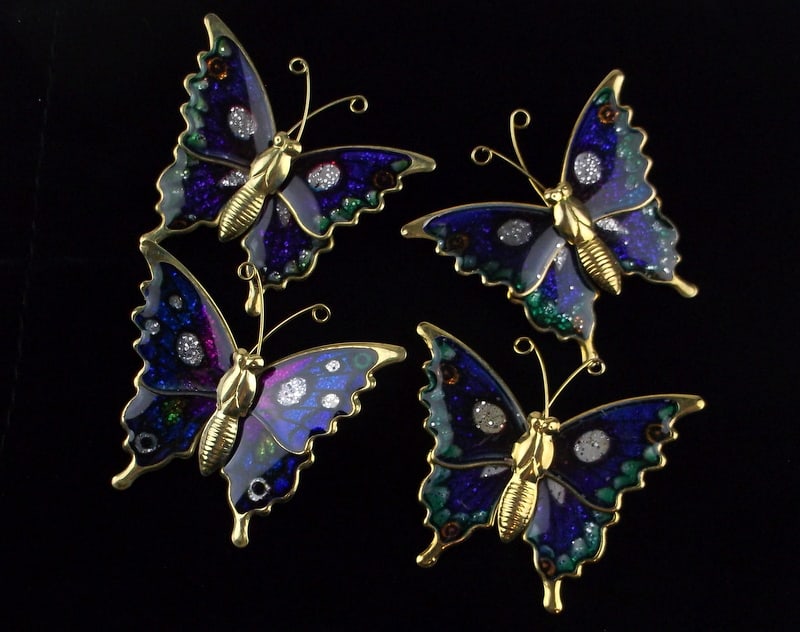 4 New Vintage Enameled Butterfly Brooch Lot Set (1 of 2)