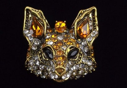 Mint Enameled Rhinestone Fox Brooch